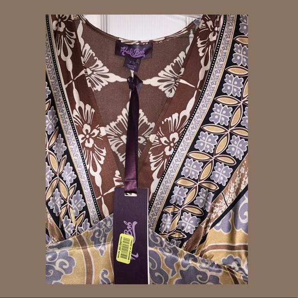 Hale Bob Silk Yellow Brown Tiered Dress NWT - Picture 4 of 6